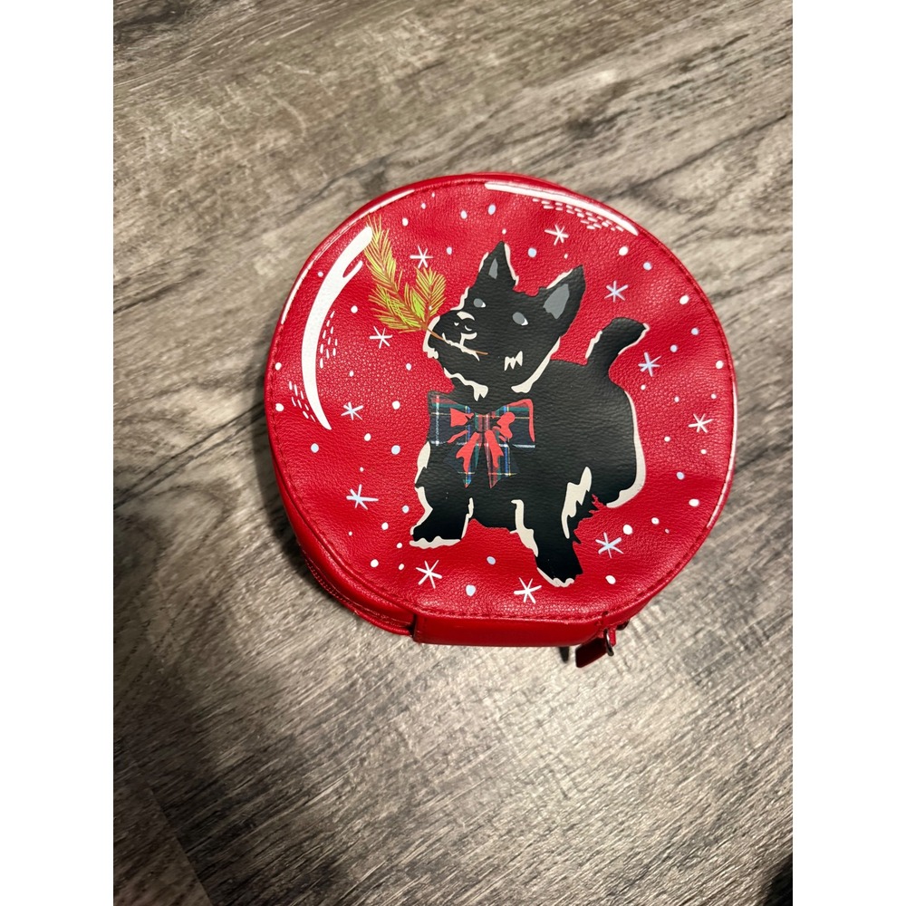 Red Scottie Dog Christmas Round Cosmetic Bag‎ Pouch Zipper
